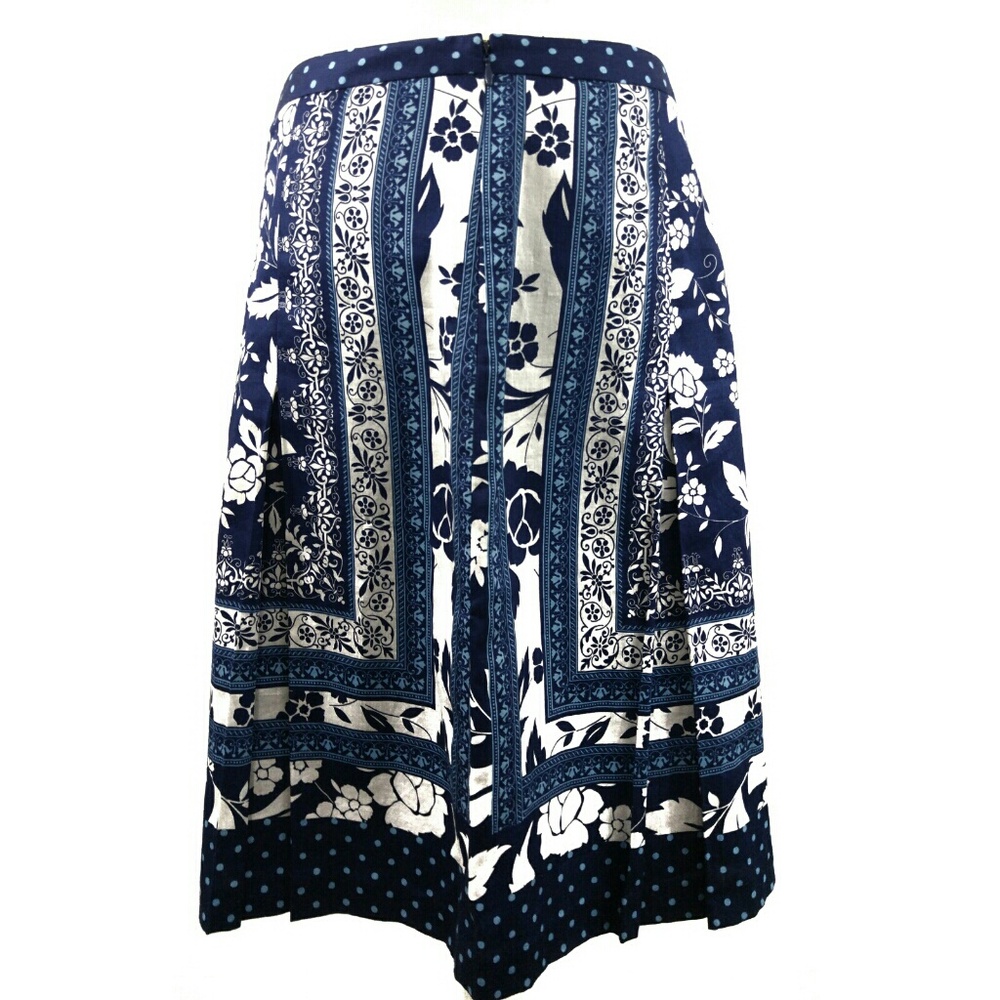 LOFT Blue White Floral Polka Dot Cotton Skirt
